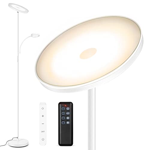 OUTON Stehlampe LED Dimmbar mit Leselampe, 27W/2400LM Deckenfluter mit 7W Leselampe, 4 Farbtemperaturen, Fernbedienung Touch Steuerung, 1H Timer, 178 cm Stehleuchte für Wohnzimmer, Schlafzimmer, Büro von OUTON