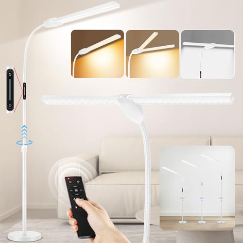 OUTON Stehlampe LED Dimmbar, Leselampe mit 4 Farbtemperatur, Fernbedienung und Touch Steuerung, 1H Timer, für Wohnzimmer Schlafzimmer Büro, Weiß von OUTON