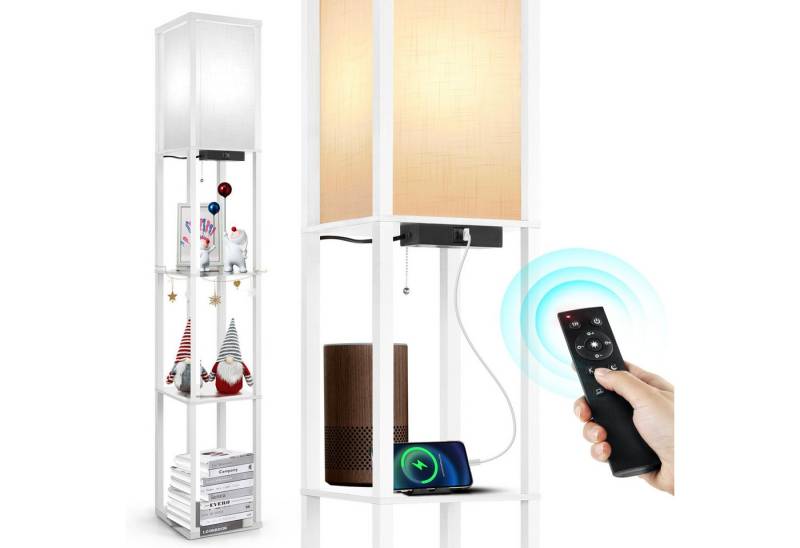 OUTON Stehlampe Regal mit Fernbedienung, 2 USB-Anschlüsse und 1H Timer, LED wechselbar, mit eleganter Holzoberfläche und weißem Leinenschirm OUTON Stehlampe Regal mit Fernbedienung, 2 USB-Anschlüsse und 1H Timer, LED wechselbar, mit eleganter Holzoberfläche und weißem Leinenschirm von OUTON