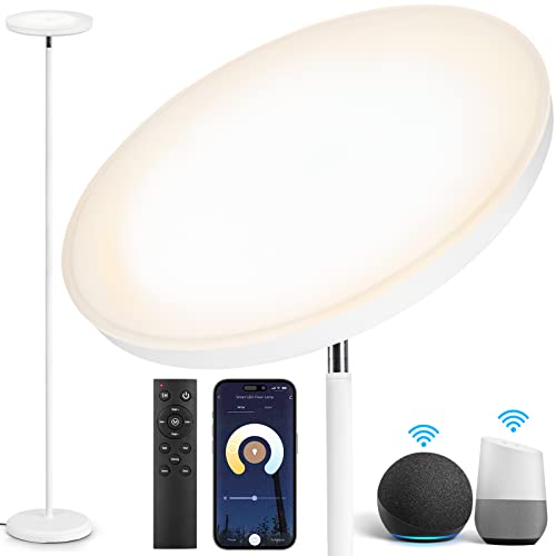 OUTON Smart LED Stehlampe 30W 3000LM, WiFi Standleuchte Dimmbar mit Alexa und Google Assistant, App-Steuerung, Fernbedienung & Berührung, Weiß Deckenfluter für Wohnzimmer Schlafzimmer Büro von OUTON