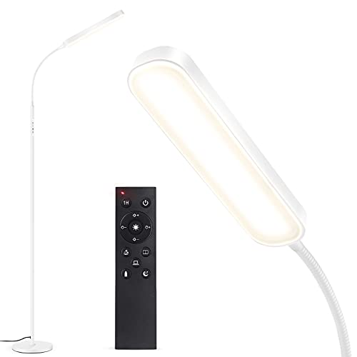 OUTON Stehlampe LED Dimmbar 15W 1500LM, Leselampe mit 4 Farbtemperatur, Fernbedienung und Touch Steuerung, 1H Timer, Leseaufgabe Beleuchtung für Wohnzimmer Schlafzimmer Büro, Weiß von OUTON