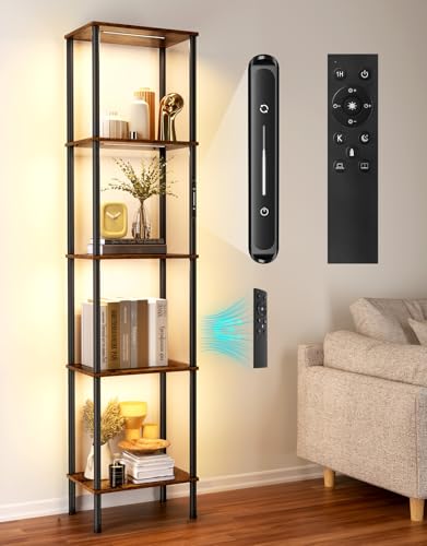 OUTONLIFE 5 Ebenen Bücherregal mit LED Licht, Standregal, Offene Ablagen, für Büro, Wohnzimmer, Schlafzimme (Rustic Brown) von OUTONLIFE
