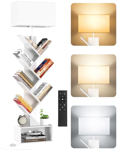 OUTONLIFE Bücherregal Baumform Holz mit Licht, Standregal 6 Ebenen Eckregal mit Fernbedienung & Timer – Kleines Regal für Bücher, CDs & DVDs für Wohnzimmer, Schlafzimmer，Kinderzimmer(Weiß) von OUTONLIFE