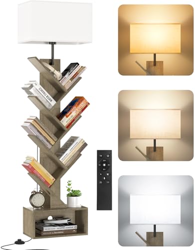 OUTONLIFE Bücherregal Baum Holz mit Licht, Standregal 6 Ebenen,Schmales Eckregal mit Fernbedienung & Timer, Kleines Regal für Bücher, CDs & DVDs für Wohnzimmer, Schlafzimmer, Kinderzimmer von OUTONLIFE