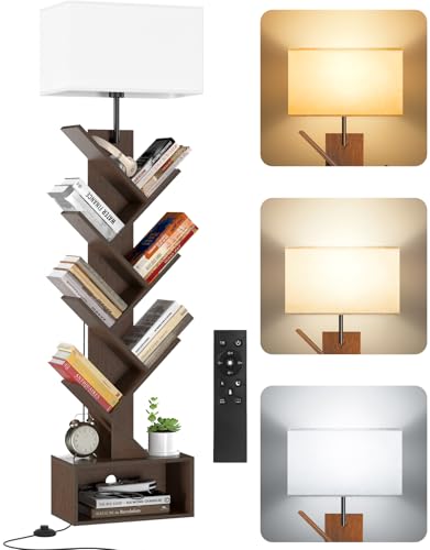 OUTONLIFE Bücherregal Baumform Holz mit Licht, Standregal 6 Ebenen Eckregal mit Fernbedienung & Timer – Kleines Regal für Bücher, CDs & DVDs für Wohnzimmer, Schlafzimmer，Kinderzimmer (Walnut) von OUTONLIFE