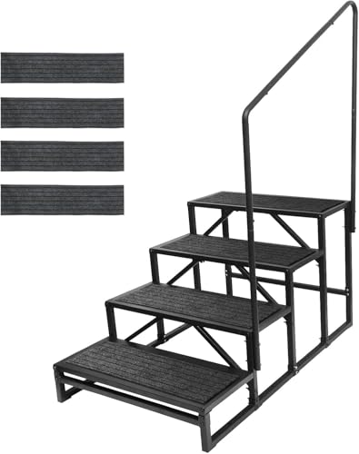 OUTPRIZE Wohnmobil-Stufen mit Handlauf und Matte, 5-stufige robuste stabile Universaltreppe für Wohnmobile, Reiseanhänger, Pool, Whirlpool, Trampolin von OUTPRIZE