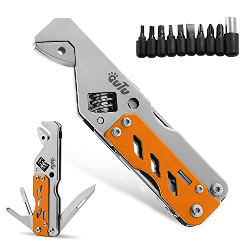 Multitool-Schraubenschlüssel, mit verstellbarem Schraubenschlüssel, flacher Schraubendreher, Kreuzschlitzschraubendreher, Flaschenöffner, 9 verschiedene Größen von Schraubendreher-Bits (orange) von OUTU