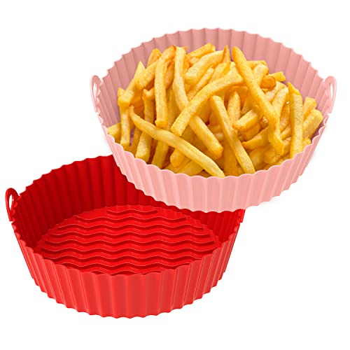 OUTXE 2-Pack Silikonform für Heißluftfritteuse 20cm Wiederverwendbarer Silikon Heißluftfritteuse Zubehör für 3-5L Heißluftfritteuse Ofenzubehör(Rosa + Rot) von OUTXE