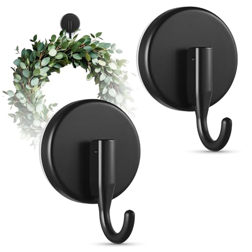 OUTXE Kranzaufhänger für Haustür, robuster Saugnapf, Riffhaken für Glasfenster/über Tür (Schwarz, 2er-Pack) von OUTXE