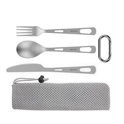 OUTXE Titanium Camping Utensilien Set 3 StückeTitan Löffel Gabel Messer Kombi und tasche, Lunchbox Besteckset und Reisebesteck OUTXE Titanium Camping Utensilien Set 3 StückeTitan Löffel Gabel Messer Kombi und tasche, Lunchbox Besteckset und Reisebesteck von OUTXE