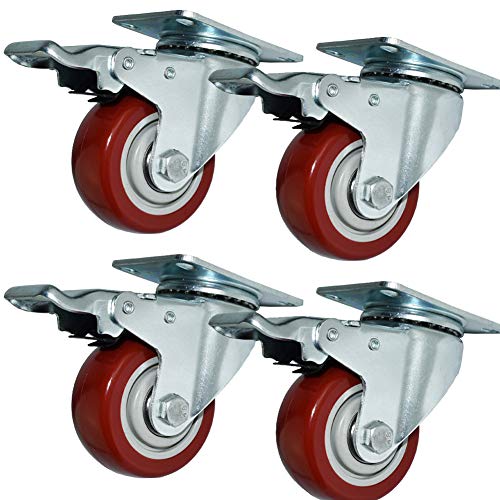 Lenkrollen, Schwerlastrollen, 4 Möbelräder, 2,5 Zoll, robust, 360 kg, geräuschlos, PU-Platte, drehbar mit Bremse, Stahlhalterung, Doppellager, for Werkbank, Sofa, Trolley von OUUOYSD
