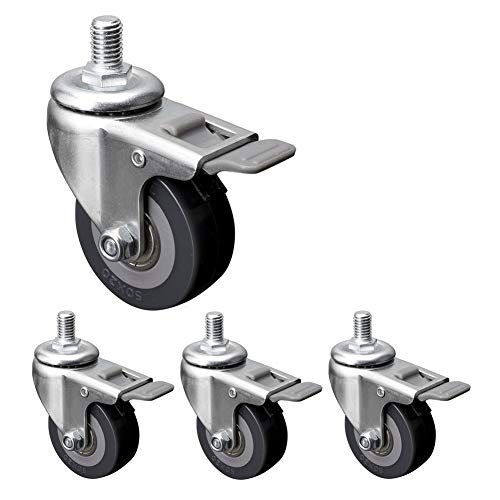 Lenkrollen, Schwerlastrollen, 4 Räder for Möbel mit Bremsgewinde M10 50 mm 2 Zoll PU Leise Doppellagerspindel for Babybett 200 kg for Trolley Kinderbett Bürostuhl Kinderwagen von OUUOYSD