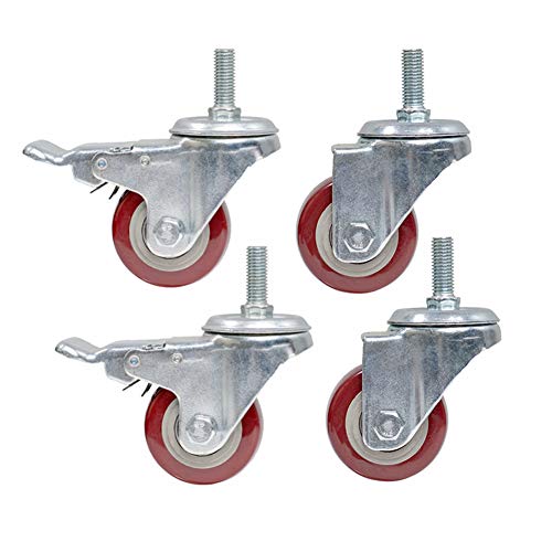 Lenkrollen, Schwerlastrollen, 4 x PU, Gewindeschaft M12, 2,5 Zoll 63 mm, Schwerlast 300 kg, mit Bremse for Möbel Krankenhaus Bürostuhl Gerüst C(2.5inch 2brake+2swivel) von OUUOYSD