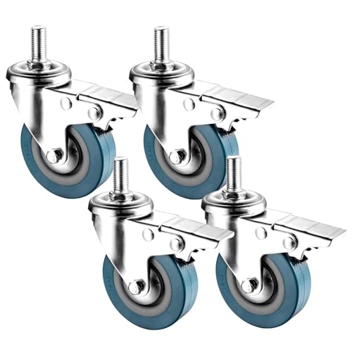 Lenkrollen, Schwerlastrollen, 4er-Set Rollen mit Gewindeschaft, geräuschlose PVC-Möbelrollen Bremse, for Einkaufswagen(Brake,65MM/M10) von OUUOYSD