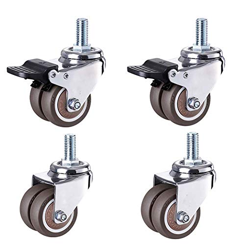Lenkrollen, Schwerlastrollen, M12 Gewinderäder for Möbel 1,5''/50mm, Zwillingsräder leiser Gummi-Drehgelenk mit Bremse for Trolley 4 Stück(Bruin,1.5inch M12 2brake+2swivel) von OUUOYSD