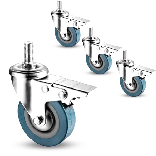 Lenkrollen, Schwerlastrollen, Satz mit 4 Lenkrollen, 360-Grad-Lärm-PVC-Räder, Tragkraft 80 kg, for Werkbankwagen(Brake,65MM/M12) von OUUOYSD