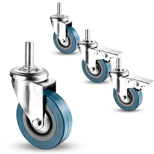 Lenkrollen, Schwerlastrollen, Satz mit 4 Lenkrollen, 360-Grad-Lärm-PVC-Räder, Tragkraft 80 kg, for Werkbankwagen(Swivel+brake,75MM/M10) von OUUOYSD