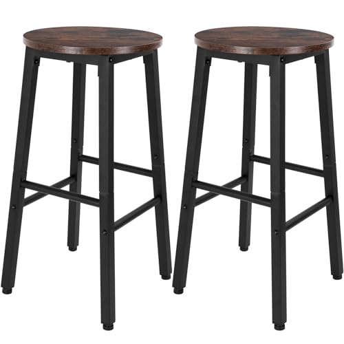 2er-Set Barhocker – 63 cm Thekenhöhe, runder Holzsitz mit Fußstütze & stabilem Stahlrahmen, Frühstücksbarhocker, Industriestühle für Esszimmer, Küche, Party, Industrie (Rustic Brown) von OUUTMEE