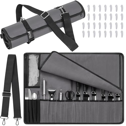Kochmesser-Rolltasche, Messerrolltasche, Messertaschen für Profis, Messertasche, tragbare Kochmesseretui mit 14 Schlitzen und verstellbarem Schultergurt (nur Tasche) von OUUTMEE