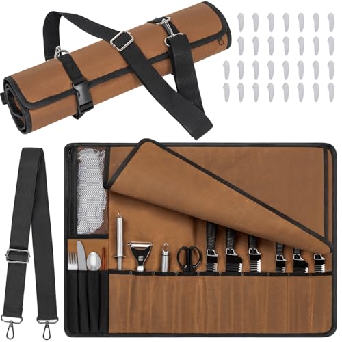 Kochmesser-Rolltasche, Messerrolltasche, Messertaschen für Profis, Messertasche, tragbare Kochmesseretui mit 14 Schlitzen und verstellbarem Schultergurt (nur Tasche) von OUUTMEE