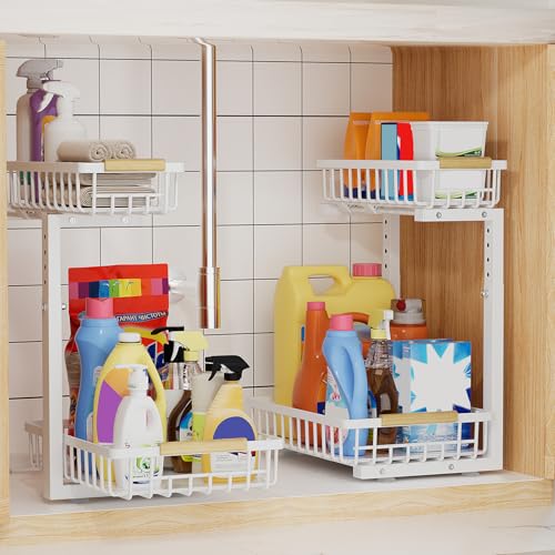 OUUTMEE 2 Stück 2 Stöckig Regal Für Unter Die Spüle 40 x 31 cm Höhenverstellbar 35.5~43cm Untere Ebene Kann Geschoben und Gezogen Werden Geeignet für Waschbecken in Küche und Bad Metall Weiß OUUTMEE 2 Stück 2 Stöckig Regal Für Unter Die Spüle 40 x 31 cm Höhenverstellbar 35.5~43cm Untere Ebene Kann Geschoben und Gezogen Werden Geeignet für Waschbecken in Küche und Bad Metall Weiß von OUUTMEE