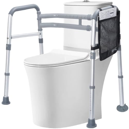 OUUTMEE Aufstehhilfe Toilette 6 höhenverstellbare Toilettenstützgestell Mit Seitentasche WC Aufstehhilfe Für ältere Menschen Geeignet,Höhenbereich: 69–80 cm von OUUTMEE