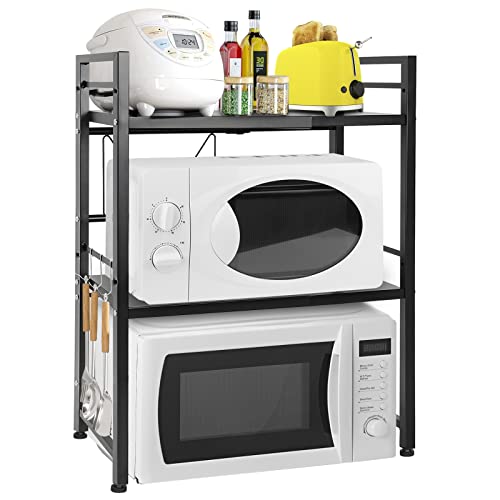 OUUTMEE Erweiterbares Mikrowellenregal, höhenverstellbares Mikrowellenregal aus Karbonstahl, faltbarer Küchentisch-Organizer für Toaster (3-stufiges Schwarz) von OUUTMEE