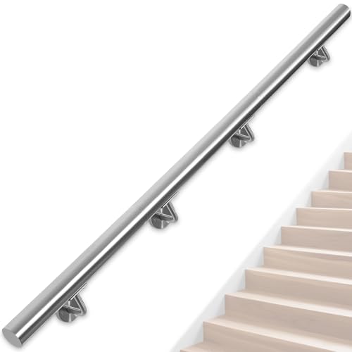 OUUTMEE Handlauf Edelstahl für Treppen 250cm Wandmontiertes Treppengeländer mit Halterungen,rund Ø 42 mm,Innen Außenhandlauf für Dachboden, Veranda, Garage Terrasse von OUUTMEE