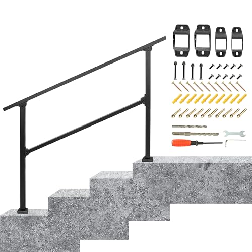 OUUTMEE Handlauf für Außenstufen Schritte Schmiedeeisen für Treppen Fit 3-4 Stufen, Adjustable Porch Geländer,Deck Handlauf,InnenTreppe Geländer Kit für konkrete Schritte oder Holztreppen von OUUTMEE