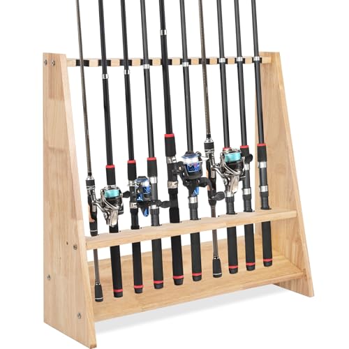 OUUTMEE Rutenständer für 10 Angelrutenhalter aus Holz mit Montagezubehör 60 x 18 x 58 cm Originalholz, Ständer für Angelruten OUUTMEE Rutenständer für 10 Angelrutenhalter aus Holz mit Montagezubehör 60 x 18 x 58 cm Originalholz, Ständer für Angelruten von OUUTMEE