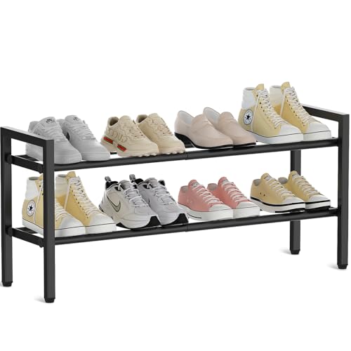 OUUTMEE Schuhregal, 2 Etagen, Schwarz, B 80 x T 23 x H 36 cm, Rahmen, Schuhaufbewahrung für den Eingangsbereich OUUTMEE Schuhregal, 2 Etagen, Schwarz, B 80 x T 23 x H 36 cm, Rahmen, Schuhaufbewahrung für den Eingangsbereich von OUUTMEE