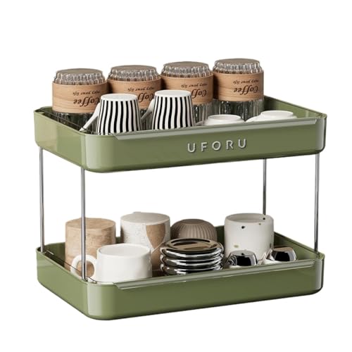 OUYUE Tassenregal Tassenhalter Arbeitsplatte Kaffee Station Organizer 2-Tier Glas Tablett Becher Trocknen Shel Tassenständer Arbeitsplatte(Grün) von OUYUE