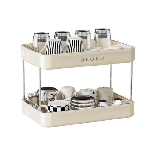 OUYUE Tassenregal Tassenhalter Arbeitsplatte Kaffee Station Organizer 2-Tier Glas Tablett Becher Trocknen Shel Tassenständer Arbeitsplatte(White) von OUYUE