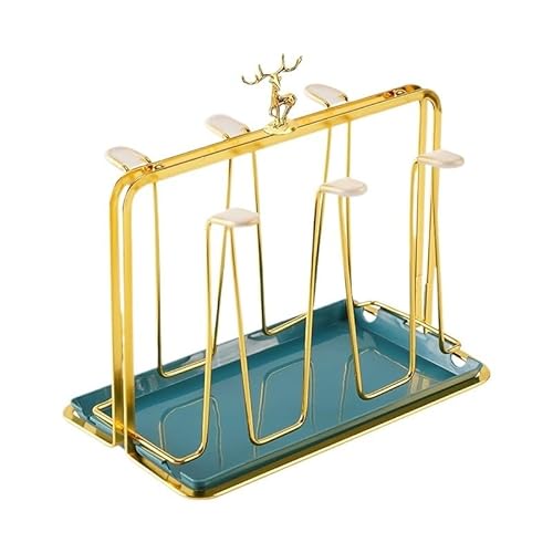 OUYUE Tassenregal Tassenhalter Goldenes Tassenregal kopfüber mit Tablett, Küchenregal Tassenständer Arbeitsplatte von OUYUE