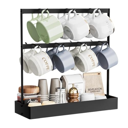 OUYUE Tassenregal Tassenhalter Kaffeetassenhalter Haken 14 Kapazität Arbeitsplatte Tassenständer Arbeitsplatte von OUYUE