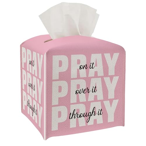 Taschentuchbox-Abdeckung – Pray on it, PU-Leder, Taschentuchbox-Halter mit elastischem Unterband, 13 x 13 cm, Taschentuchbox-Dekoration für Badezimmer, Arbeitsplatte, Nachttisch, Kommode, Büro von OUZ