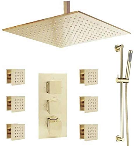 Badezimmerarmaturen, gebürstetes Gold, Regenduschsystem an der Decke mit 6-teiligen Duschen (Badewannen- und Duscharmaturtyp: Duschsets) - Duschsets vision von OUZBEM