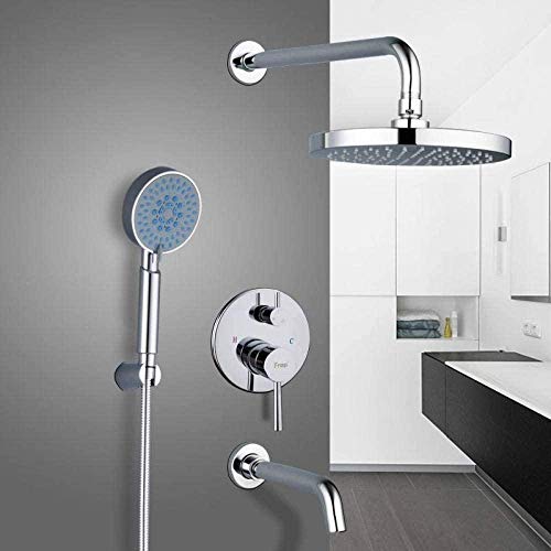 Duschset Badezimmer Duschmischer Runder ABS Duschkopf Badewanne Duschmischer Set mit Handbrause Wandhalterung Duschsystem Arm vision von OUZBEM