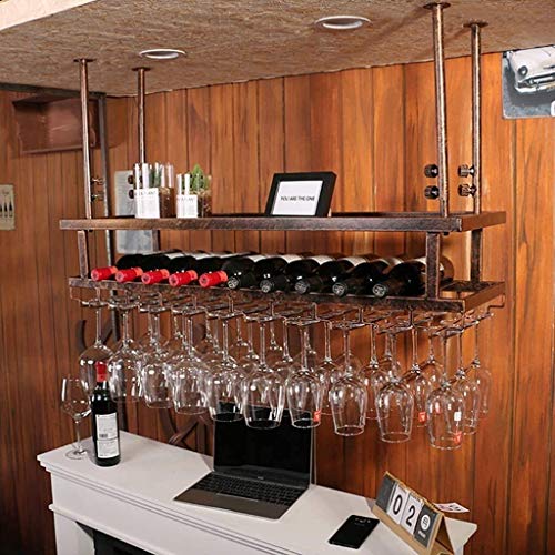 OUZBEM Weinpräsentationsständer, Weinregal zum Aufhängen an der Wand, mit Flaschen- und Rotweinglashalter, hängender Weinglashalter aus Metall, Wandbehang, Weinregal, Präsentationsständer, Schwarze von OUZBEM