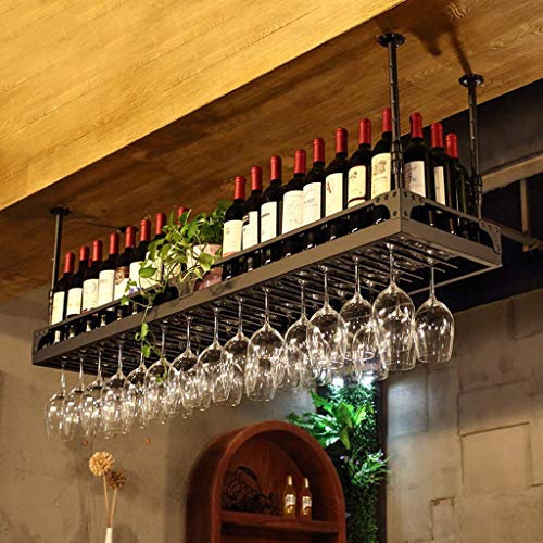 Weinregal für Bar, Restaurant, Wandmontage, Weinflaschenregal, Vintage-Rotwein-/Becherhalter, Eisenkunst, höhenverstellbar, zum Aufhängen, Dekoration für Stielgläser, 80 x 35 cm, 80 x 35 cm vision von OUZBEM