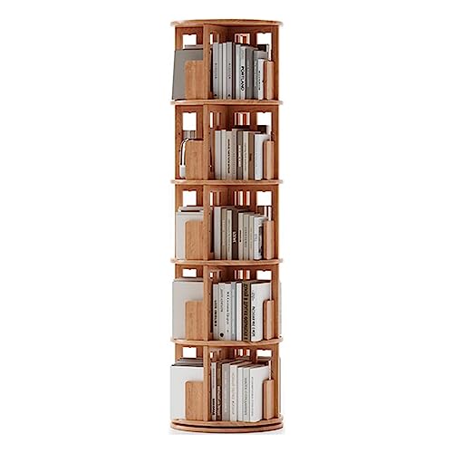 zuverlässiges Bücherregal, 5-lagiges Bücherregal, natürliches Massivholz, drehbares Bücherregal, 360° freistehendes Präsentationsregal, Bücherregal, offenes Bücherregal für Zuhause, sicher und stabil von OUZBEM