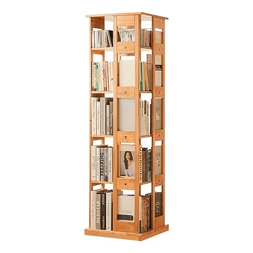 zuverlässiges Bücherregal, bodenstehendes Bücherregal, um 360° drehbares Bücherregal, robustes Massivholz-Bücherregal, modernes quadratisches Bücherregal, platzsparend, sicher und stabil vision von OUZBEM