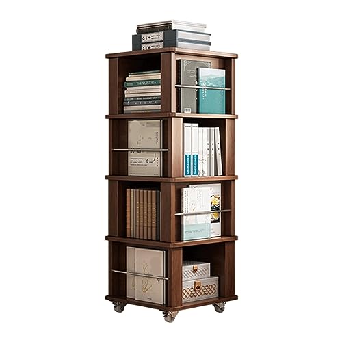 zuverlässiges Bücherregal, drehbares Bücherregal, dicke Holzplatte, Bücherregal, 360°-Bücheraufbewahrung, Bücherregal, leicht zu bewegendes Regal, Bücherregal mit 4 Rollen, sicher und stabil vision von OUZBEM
