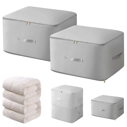 OUZHOU 2 Stück Ultra Platzsparender Selbstkomprimierender Organizer, Bettdecken Aufbewahrung, Groß Selbstkomprimierende Bewegliche Organizertaschen for Bettdecken Decken Kleidung (Grau) von OUZHOU