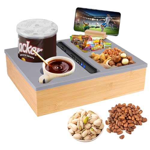 OUZHOU Couchbar Snackbox,Silikon Snackbar Couch mit Telefonhalter und Fach, Snackbox Couch Bambusbasis mit Getränkehalter für Wohnzimmer Garten Camping Couchbar von OUZHOU