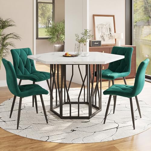 OUZHOU Esstisch mit 4 Stühlen, Essgruppe Set 5-Teilig, Sechseckiger Esszimmertisch und 4 Grün Samt Esszimmerstühle, Küchentisch mit Stühlen Esstisch Schwarz Metall Tischbeine für Esszimmer Wohnzimmer OUZHOU Esstisch mit 4 Stühlen, Essgruppe Set 5-Teilig, Sechseckiger Esszimmertisch und 4 Grün Samt Esszimmerstühle, Küchentisch mit Stühlen Esstisch Schwarz Metall Tischbeine für Esszimmer Wohnzimmer von OUZHOU