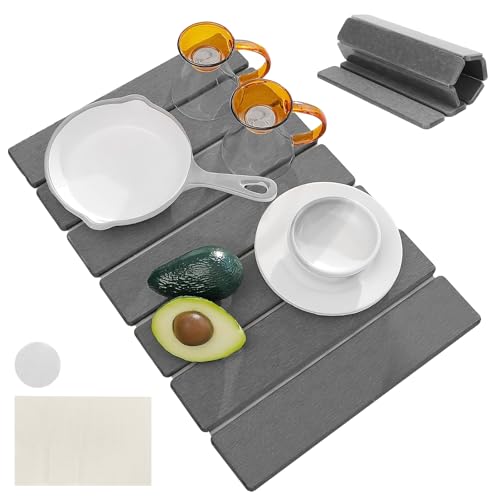 OUZHOU Faltbare Stein-Trockenmatte für Küche, schnell trocknend, Steinmatte, Küche, Kieselgur, saugfähiges Abtropfpad, Stein-Badematte, einfach zu verstauen, sauber für Badezimmer, Theke, Geschirr von OUZHOU