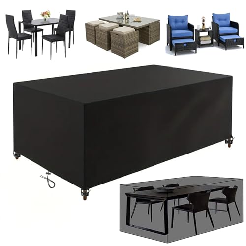 Gartenmöbel Abdeckung Wasserdicht 220x85x90cm/LxWxH Schwerlast 420D Oxford Gewebe Gartentisch Winterfest Winddicht Anti-UV Schutzhülle für Terrassenmöbel Abdeckp Quadrat Schutzhül von OUZUIU