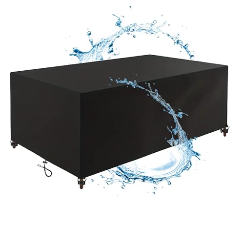 OUZUIU Abdeckung Gartenmöbel Wasserdicht Winterfest Schutzhülle Gartenmöbel 200x65x55cm/LxWxH 420D Oxford Plane für Gartentisch Möbelsets Terrassenmöbel Rechteckig Tischabdeckung Gartenmöbel Schwarz von OUZUIU