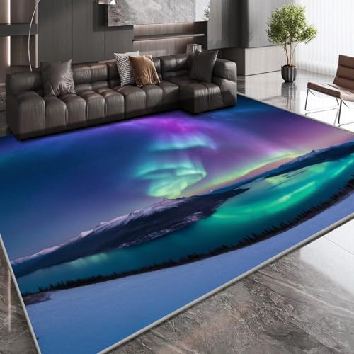 OUZUIU Aurora-Sternenhimmel-Kinderteppich - Moderner 3D-Natur-Kunst-Kurzflor-Teppich, rutschfeste Spielmatte, geeignet für Kinderzimmer, Wohnzimmer, Schlafzimmer 90x160cm Carpet von OUZUIU